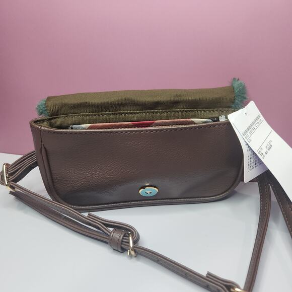 Blue Label Crestbridge Emerald Green/Brown Fur Shoulder Bag Purse NWT - Picture 6 of 7